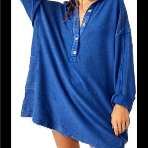 Free people willow polo in blue denim sz medium